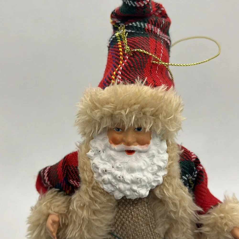 Old World Santa Claus Ornament Plaid Red 7”